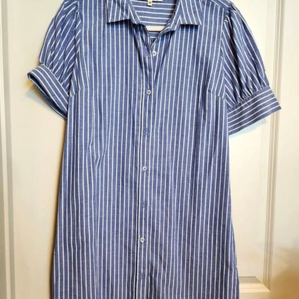 Blush Blue and White Striped Short-Sleeve Button-Down Shirt